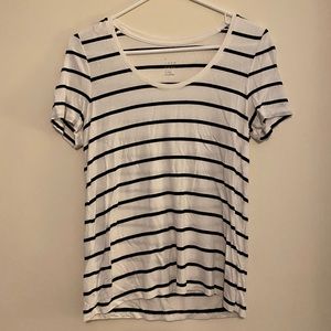 Women’s Extra Small White and Black Striped Short Sleeve - A New Day